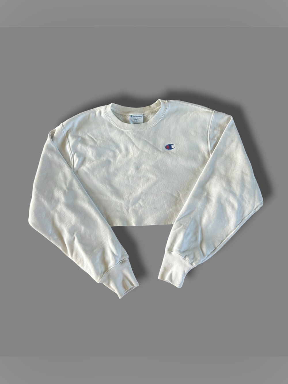 [Champion] Cropped Crewneck White Pullover Sweatshirt